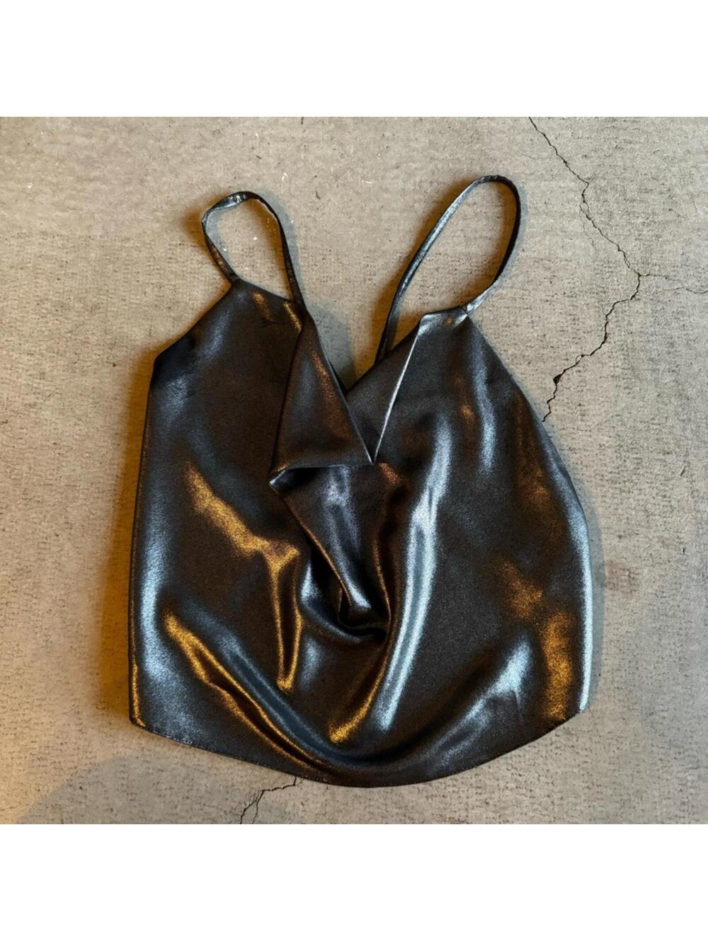 ASOS / Metallic Cowl Neck Halter Top / Black Silver